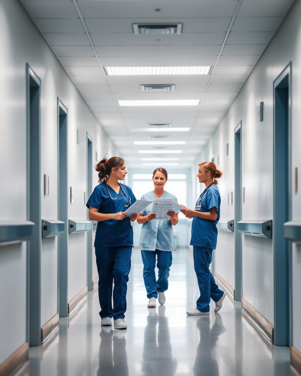 Klinikflur mit Pflegepersonal